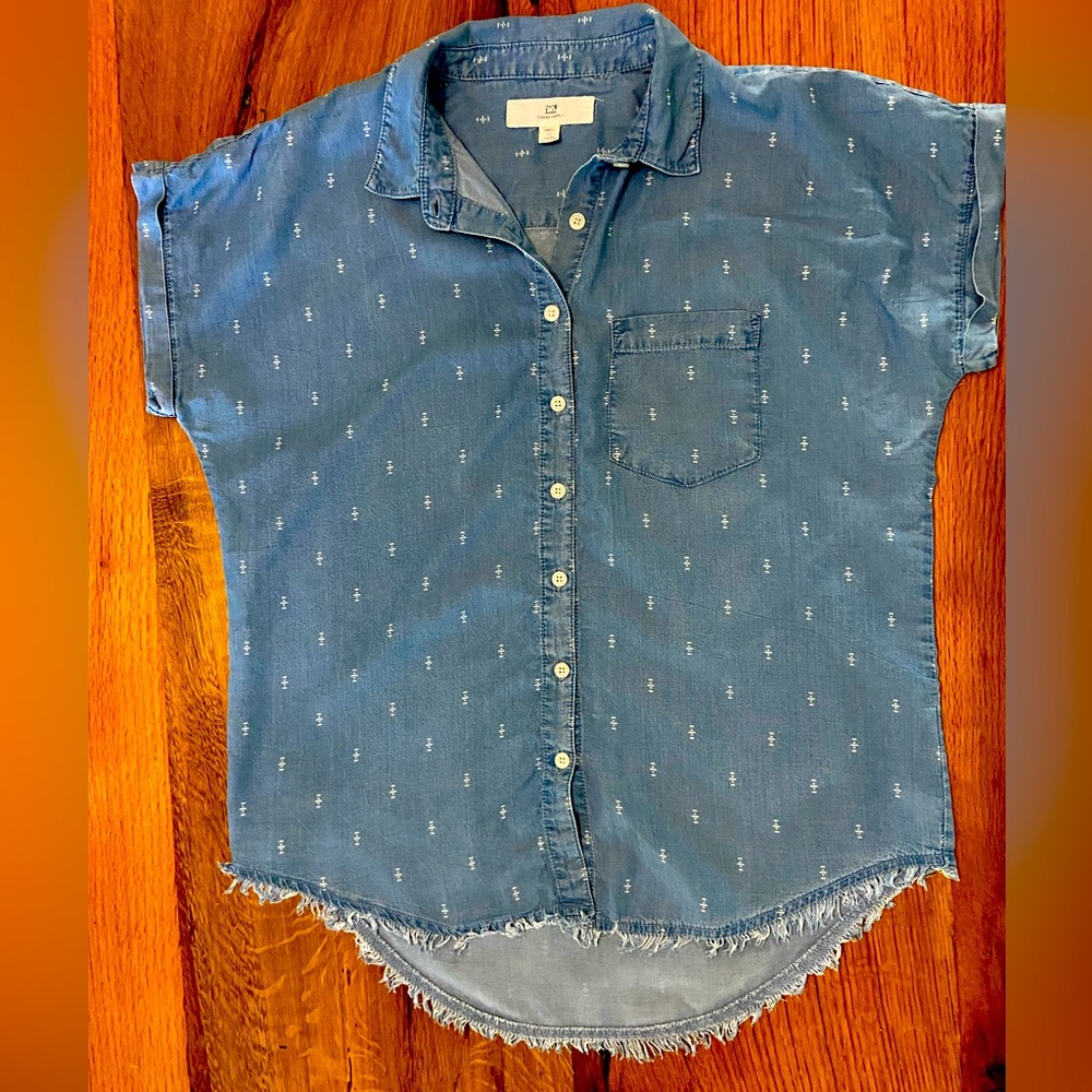 Thread & Supply Short Sleeve Chambray Button Up Shirt, Special Details, Sz Small